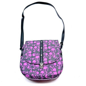The Gothic Shop Purple Skulls Crossbody Bag Gothic Theme Fabric Handbag